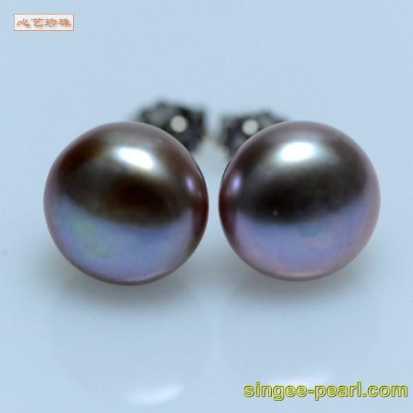 心艺珍珠图片:(9.5-10mm紫色)珍珠耳钉ED12002-1