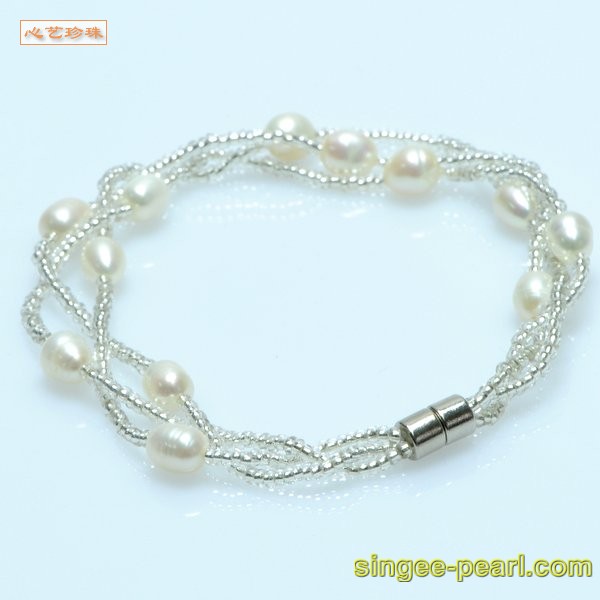 心艺珍珠图片:(7-8mm白色)珍珠手链SL12015-2->点击浏览大图