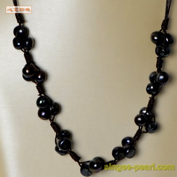 心艺珍珠:(8-9mm黑色)花式珍珠项链HL12027图片一