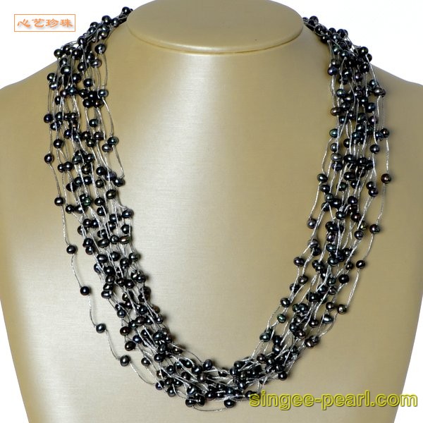 心艺珍珠图片:(5-6mm黑色)花式珍珠项链HL12035
