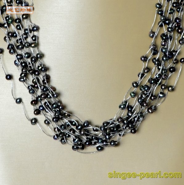 心艺珍珠:(5-6mm黑色)花式珍珠项链HL12035图片一