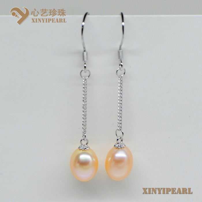 心艺珍珠图片:(7-8mm粉色)珍珠耳环XY14054-2