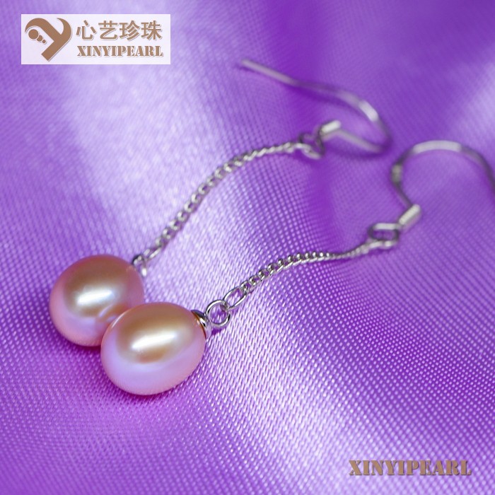 心艺珍珠:(7-8mm紫色)珍珠耳环XY14054-3图片五