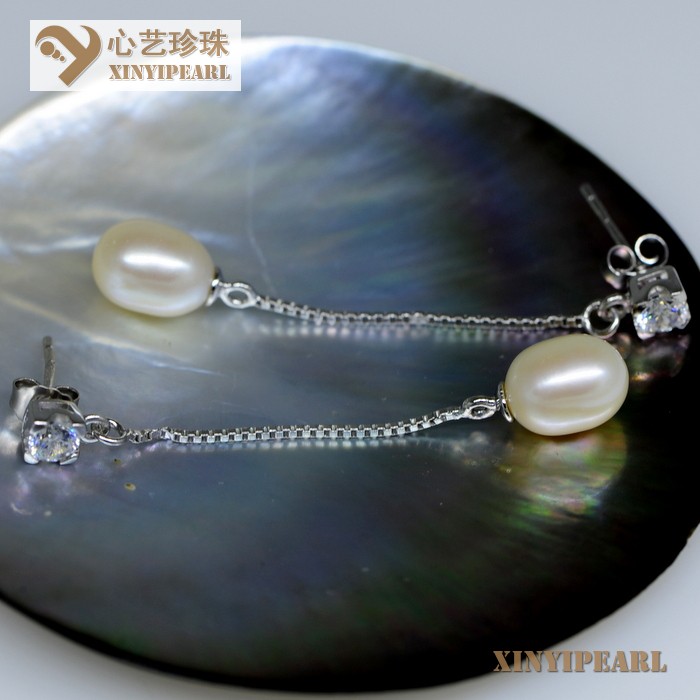 心艺珍珠:(7-8mm白色)珍珠耳环XY14055-1图片三