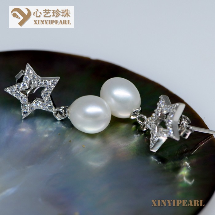 心艺珍珠:(7-8mm白色)珍珠耳环XY14057-1图片二