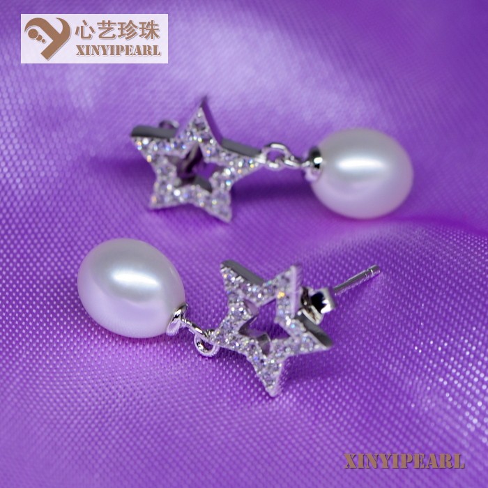 心艺珍珠:(7-8mm白色)珍珠耳环XY14057-1图片五