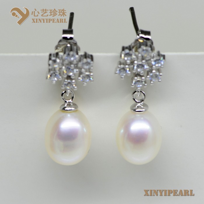 心艺珍珠图片:(7-8mm白色)珍珠耳环XY14058-1
