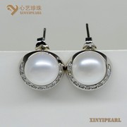 (9.5-10mm白色)珍珠耳环XY14040-1|心艺扁圆淡水珍珠耳钉图片