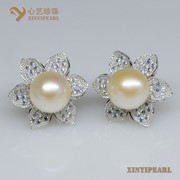 (9.5-10mm白色)珍珠耳环XY14041-1|心艺扁圆淡水珍珠耳钉图片