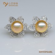 (9.5-10mm粉色)珍珠耳环XY14041-2|心艺扁圆淡水珍珠耳钉图片