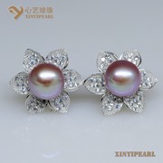 (9.5-10mm紫色)珍珠耳环XY14041-3|心艺扁圆淡水珍珠耳钉图片