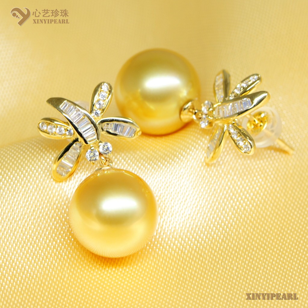 心艺珍珠:(11.2mm金色)珍珠耳钉XY15314图片三