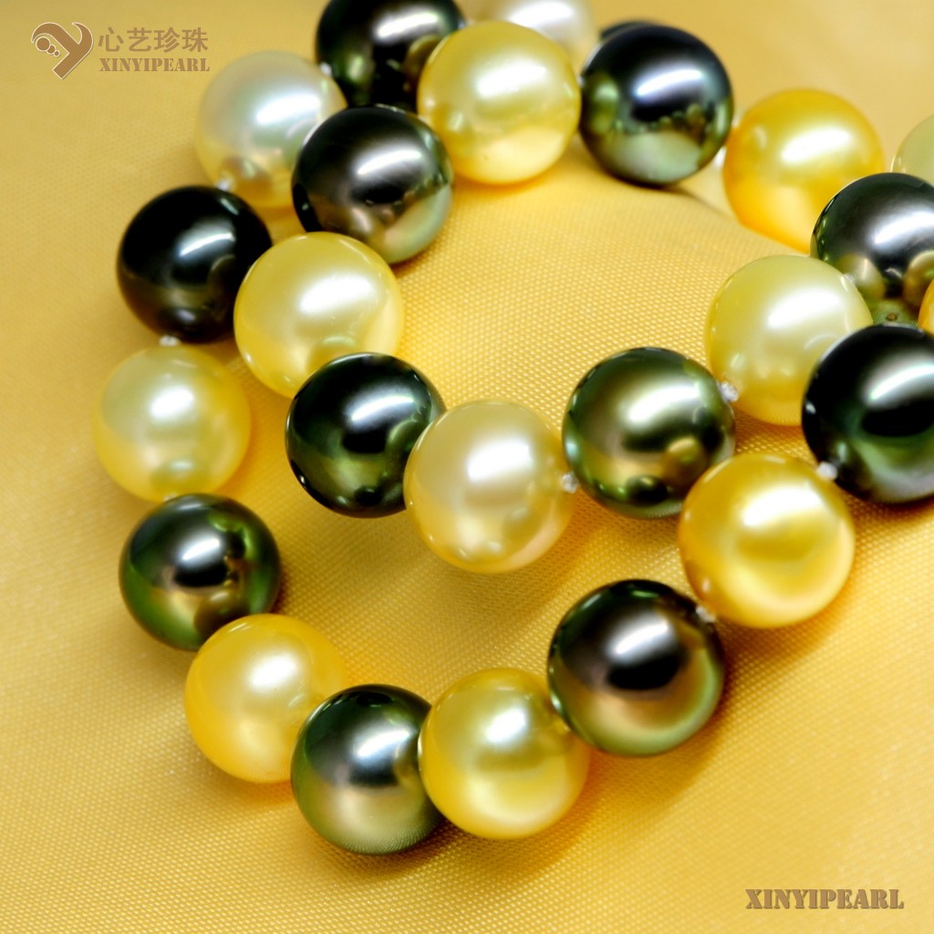 心艺珍珠:(12-13mm金色黑色)珍珠项链XY15328图片二
