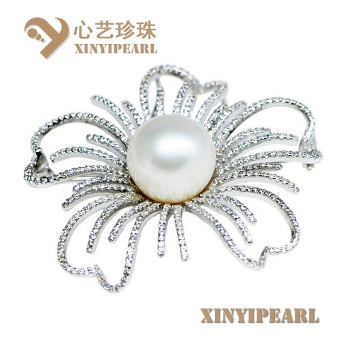 (13-14mm白色)珍珠胸针XY15081__心艺珍珠饰品网-饰品图片
