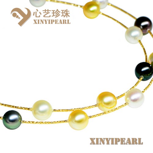 (10-12mm金色黑色)珍珠项链XY15215|心艺强光珍珠图片