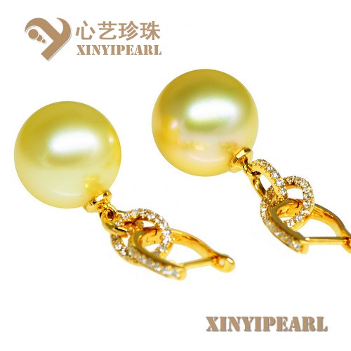 (12mm金色)珍珠耳环XY15240__心艺珍珠饰品网-饰品图片