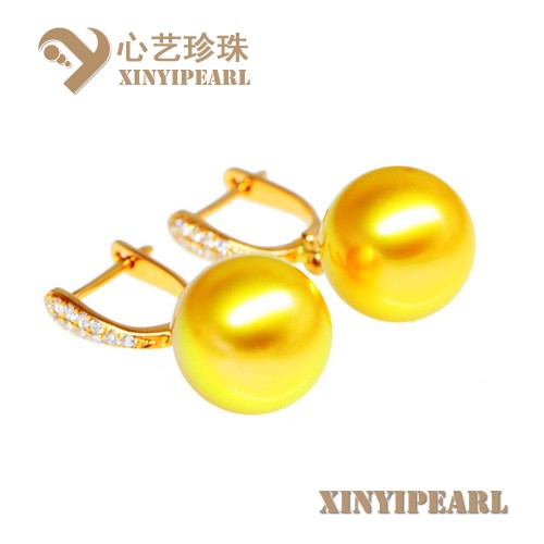 (10-11mm深金色)珍珠耳环XY15256__心艺珍珠饰品网-饰品图片