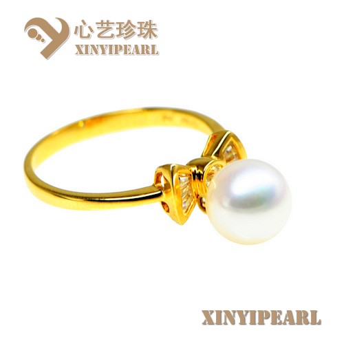 (7.5-8mm白色)珍珠戒指XY15308|心艺AAAA级珍珠图片