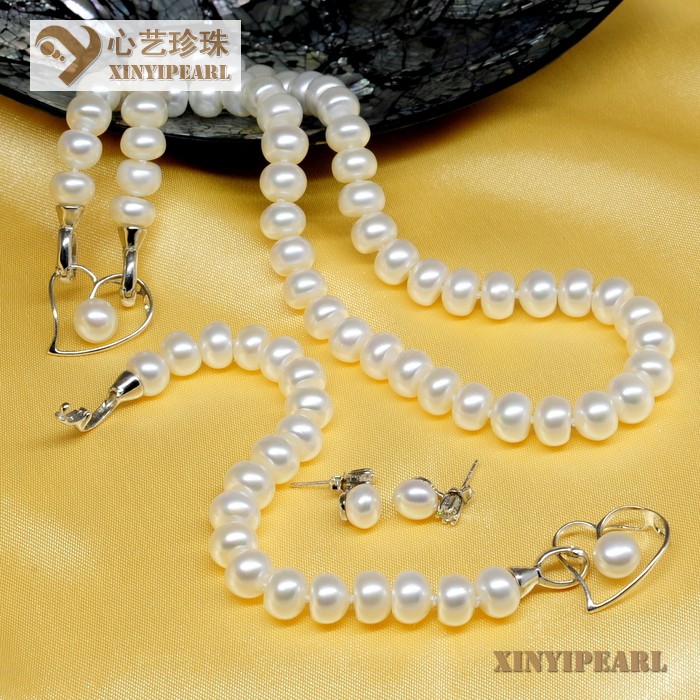 (9-10mm白色)珍珠套装SC12265|心艺铜镀白金配件珍珠图片