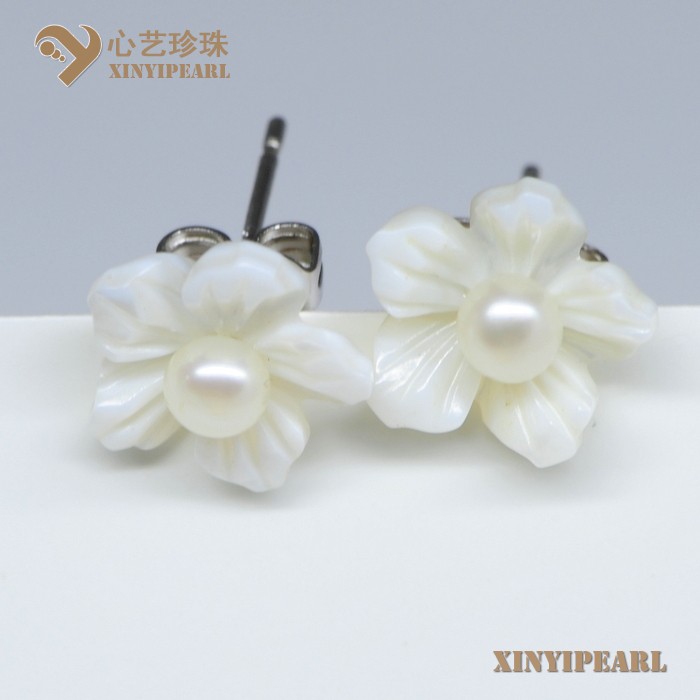 (5-6mm白色)珍珠耳钉SC13014|心艺微瑕淡水珍珠耳钉图片