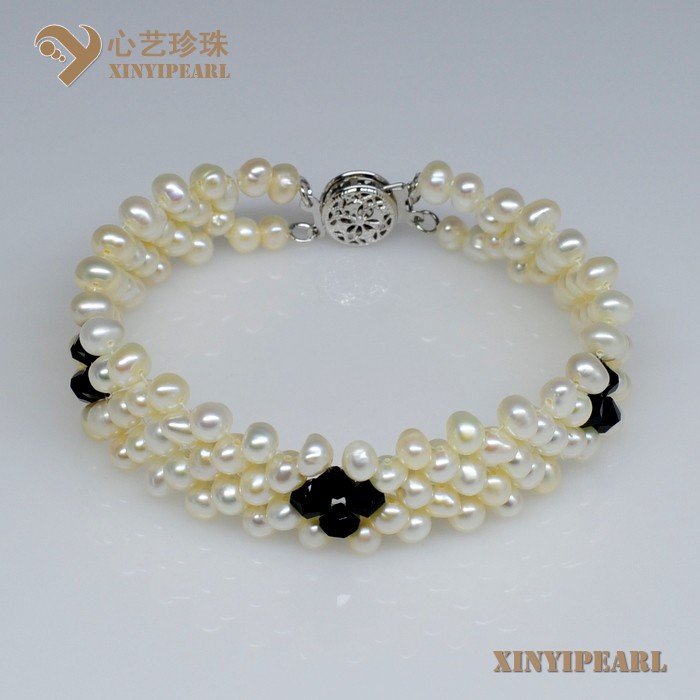 (4-5mm 白色)珍珠手链XY13008|心艺铜镀白金配件珍珠图片