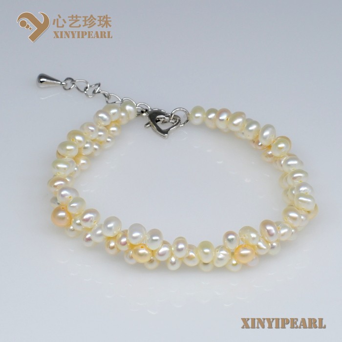 (4-5mm 白色)珍珠手链XY13009|心艺铜镀白金配件珍珠图片