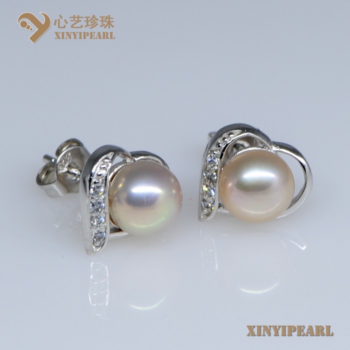 (7-8mm紫色)珍珠耳钉XY13047-3|心艺扁圆淡水珍珠耳钉图片