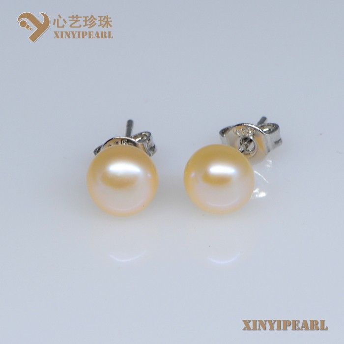 (7-8mm粉色)珍珠耳钉XY13049-2|心艺扁圆淡水珍珠耳钉图片