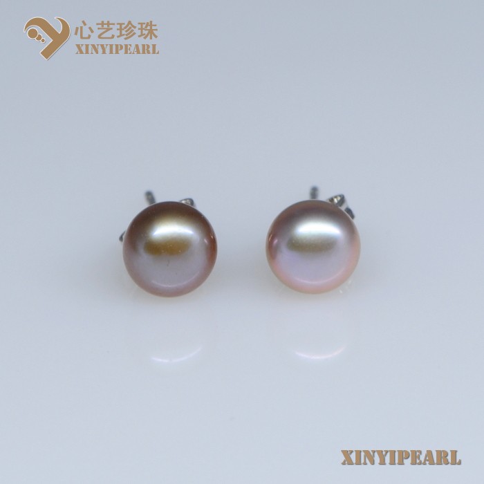 (7-8mm紫色)珍珠耳钉XY13049-3|心艺扁圆淡水珍珠耳钉图片