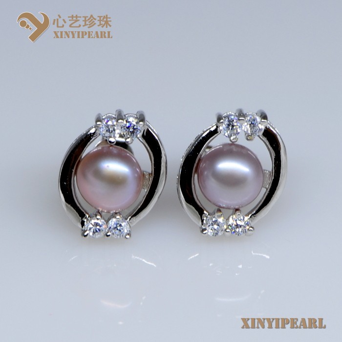 (7-8mm紫色)珍珠耳钉XY13052-3|心艺扁圆淡水珍珠耳钉图片